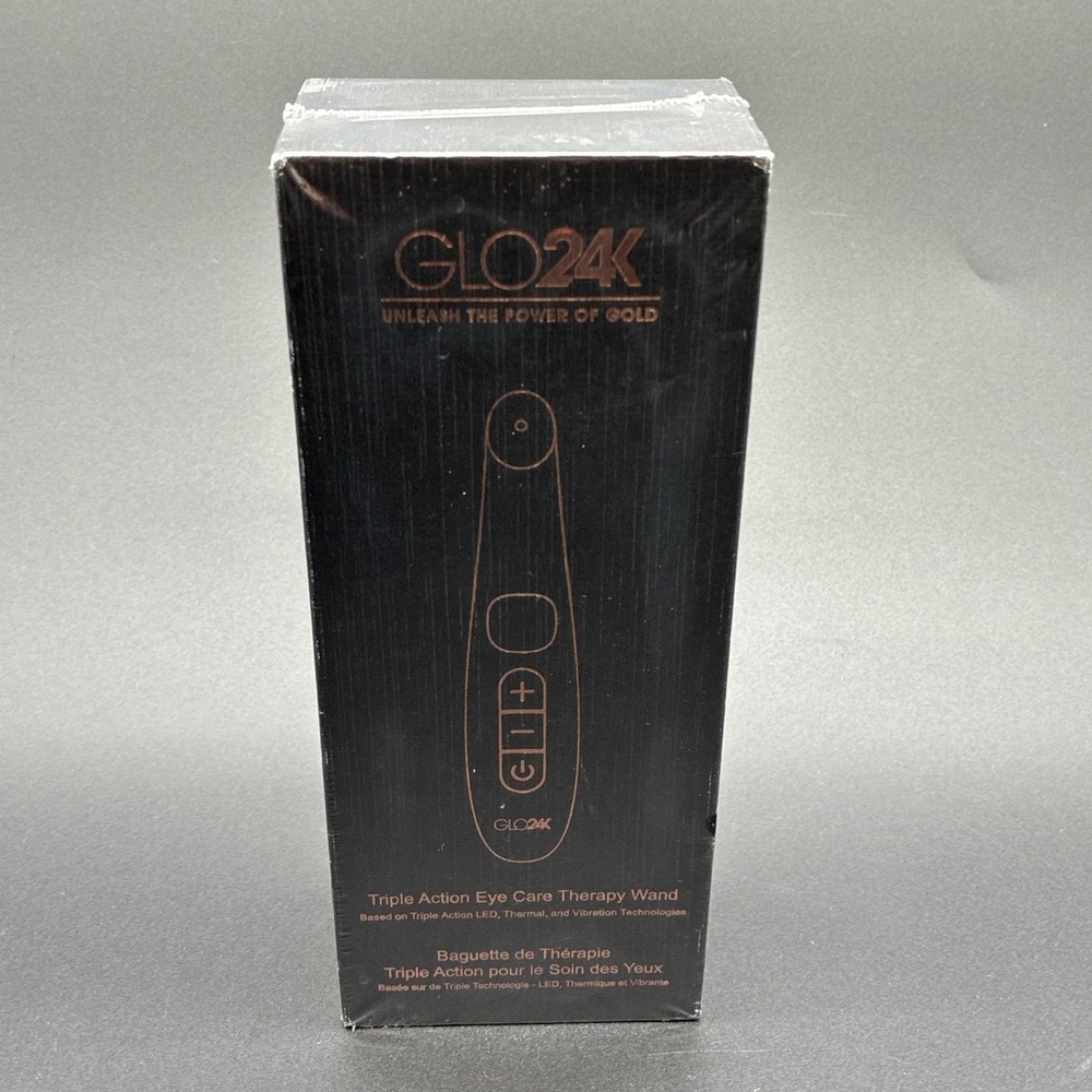 GLO24K Triple Action Eye Care Therapy Wand LED Vibration Temp Control Light New